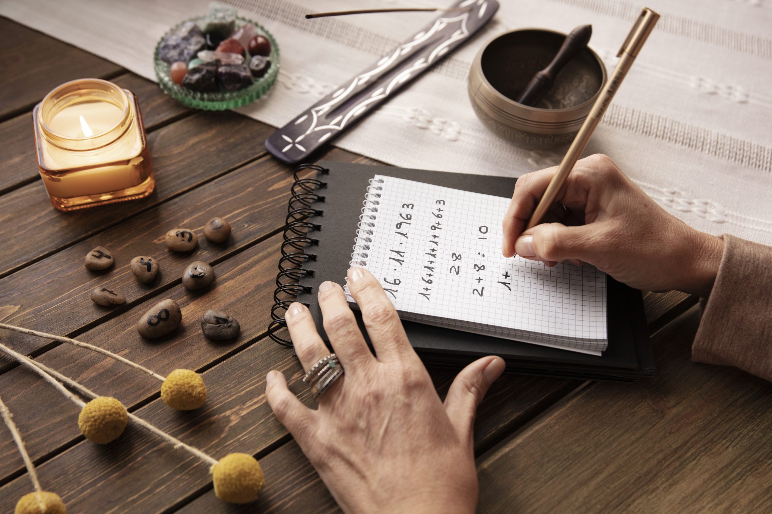 numerology concept with hand writing